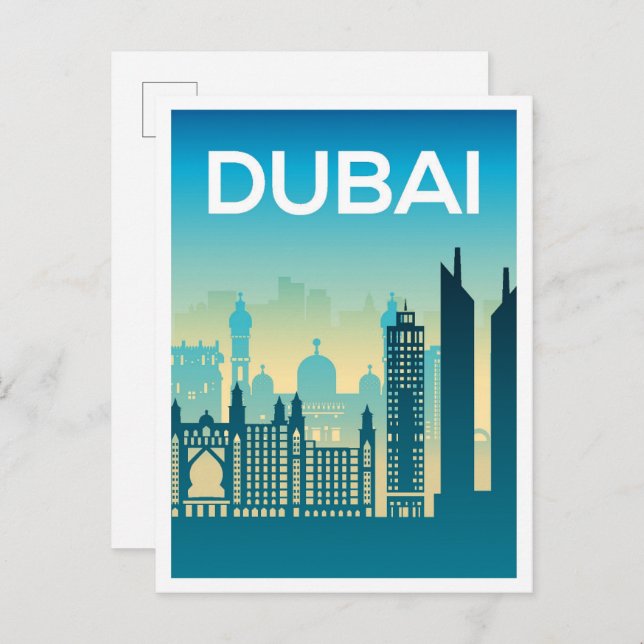 Postal Ilustracion de viajes de arte de Dubai Uni Arab Em (Anverso / Reverso)
