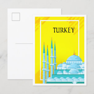 Postal Ilustracion de viajes de arte de Estambul Turquía