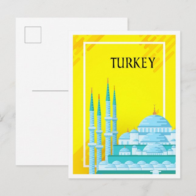Postal Ilustracion de viajes de arte de Estambul Turquía (Anverso / Reverso)