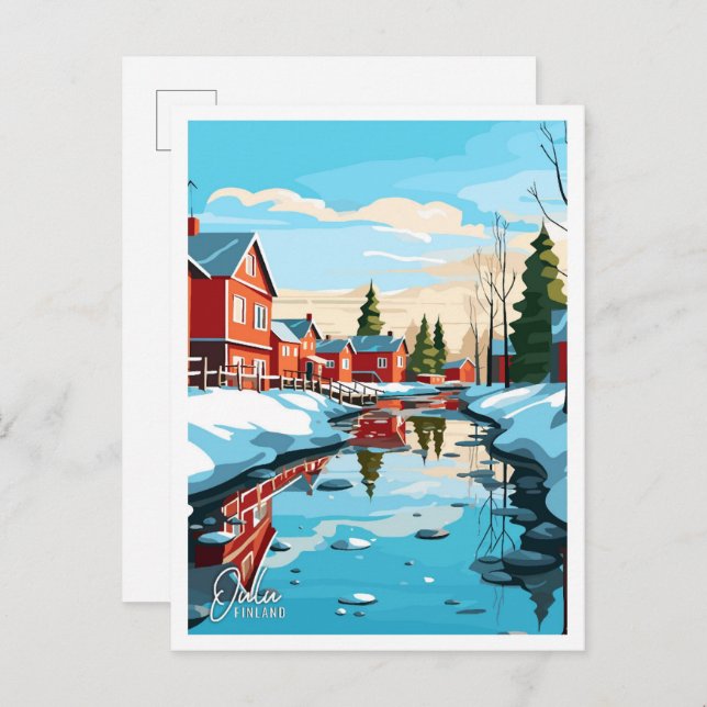 Postal Ilustracion de Viajes de Arte de Finlandia de Oulu (Anverso / Reverso)
