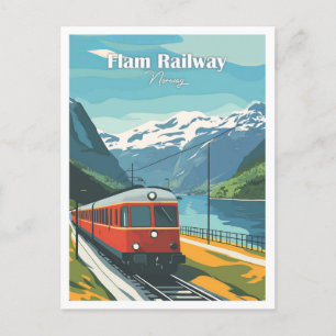 Postal Ilustracion de viajes de arte de Flam Railway Noru