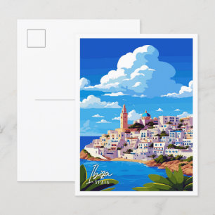 Postal Ilustracion de viajes de arte de Ibiza España