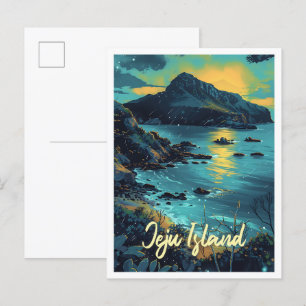 Postal Ilustracion de viajes de arte de Jeju Island South