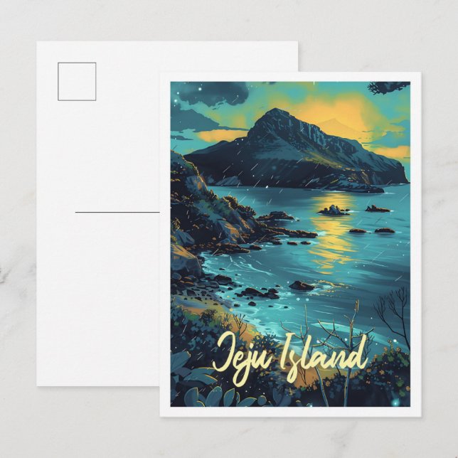 Postal Ilustracion de viajes de arte de Jeju Island South (Anverso / Reverso)