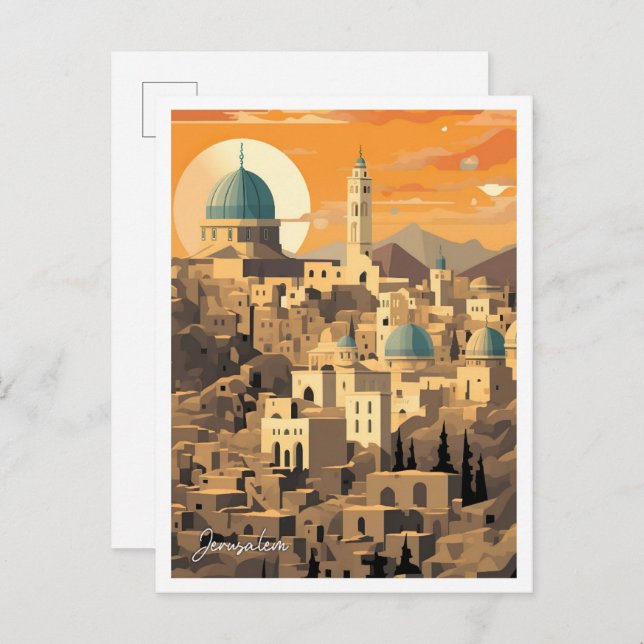 Postal Ilustracion de viajes de arte de Jerusalén (Anverso / Reverso)