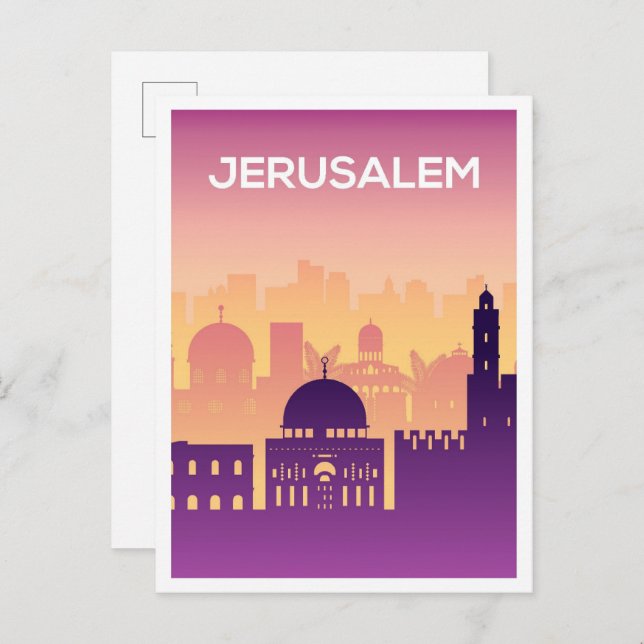 Postal Ilustracion de viajes de arte de Jerusalén (Anverso / Reverso)