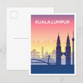 Postal Ilustracion de viajes de arte de Kuala Lumpur Mala