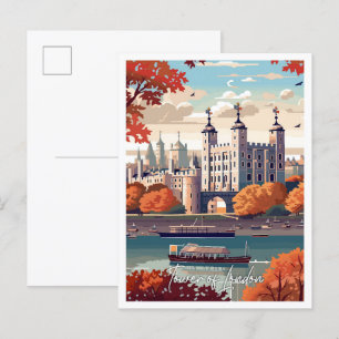 Postal Ilustracion de viajes de arte de la Torre de Londr