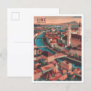 Postal Ilustracion de viajes de arte de Linz Austria