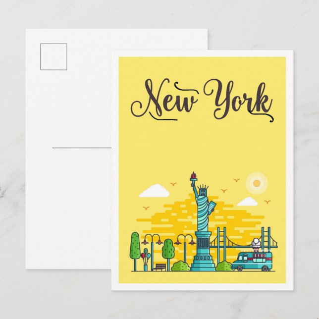 Postal Ilustracion de viajes de arte de los Estados Unido (Anverso / Reverso)