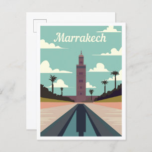 Postal Ilustracion de viajes de arte de Marruecos en Marr