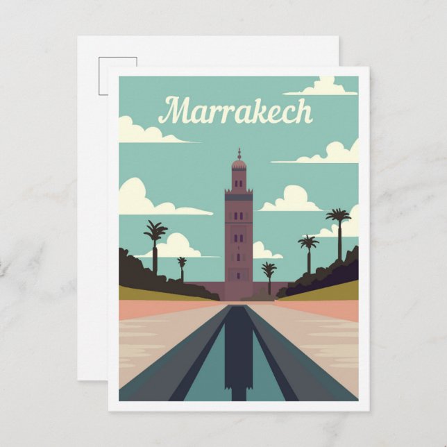 Postal Ilustracion de viajes de arte de Marruecos en Marr (Anverso / Reverso)