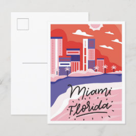 Postal Ilustracion de viajes de arte de Miami Florida