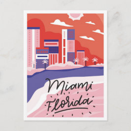 Postal Ilustracion de viajes de arte de Miami Florida