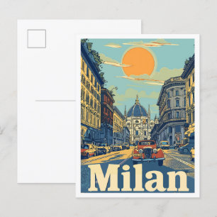 Postal Ilustracion de Viajes de Arte de Milán Italia