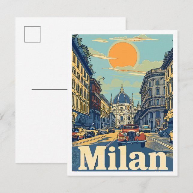 Postal Ilustracion de Viajes de Arte de Milán Italia (Anverso / Reverso)
