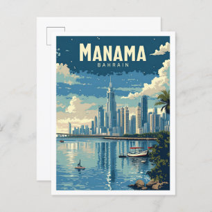 Postal Ilustracion de viajes de arte de moda en Manama Ba