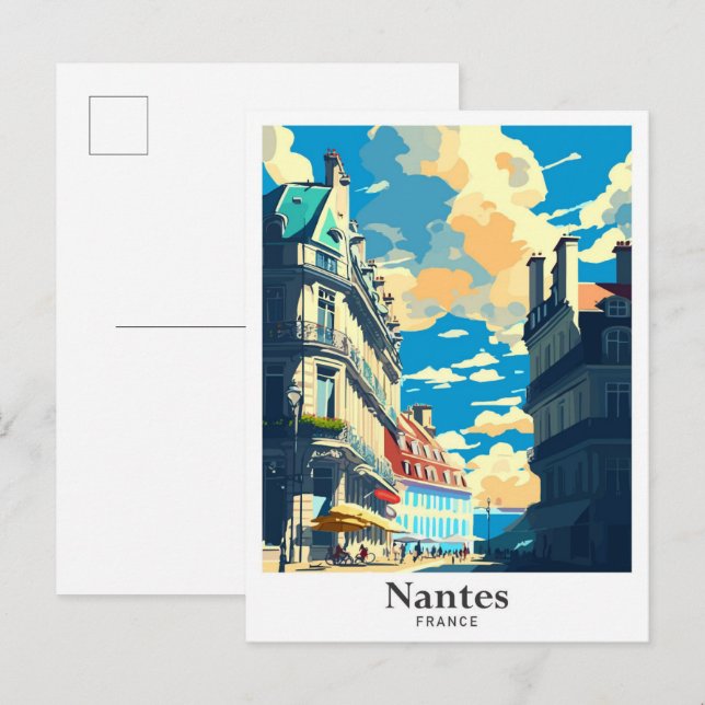 Postal Ilustracion de Viajes de Arte de Nantes France (Anverso / Reverso)