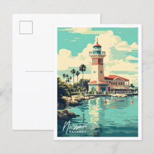 Postal Ilustracion de viajes de arte de Nassau Bahamas