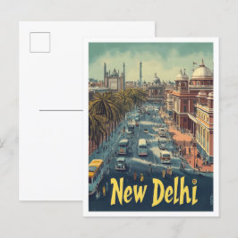 Postal Ilustracion de viajes de arte de Nueva Delhi
