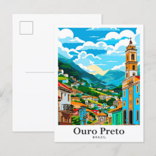 Postal Ilustracion de Viajes de Arte de Ouro Preto Brasil