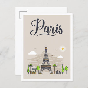 Postal Ilustracion de viajes de arte de París Francia