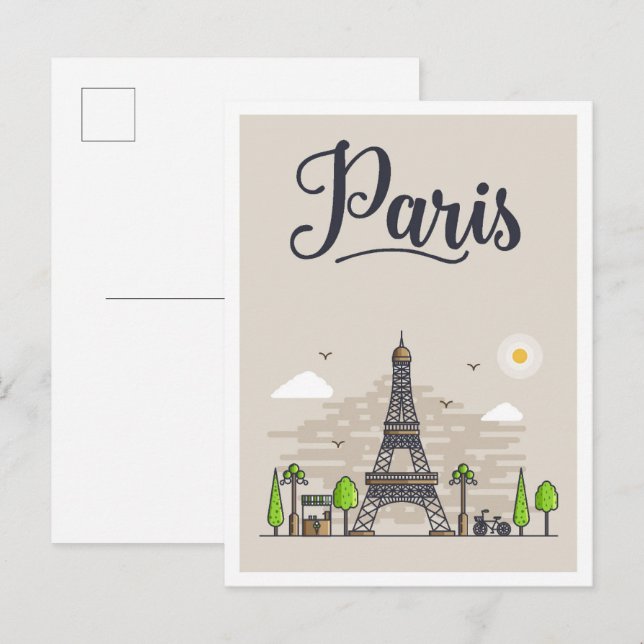 Postal Ilustracion de viajes de arte de París Francia (Anverso / Reverso)