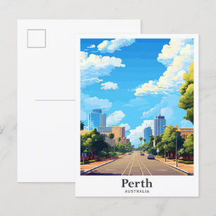 Postal Ilustracion de viajes de arte de Perth Australia