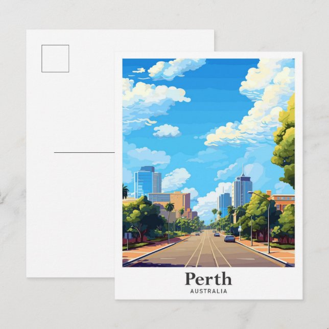 Postal Ilustracion de viajes de arte de Perth Australia (Anverso / Reverso)
