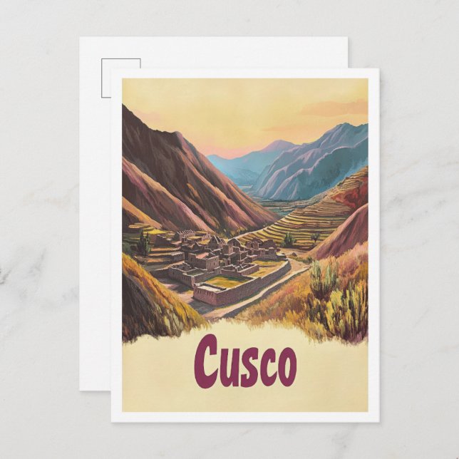 Postal Ilustracion de Viajes de Arte de Perú Cusco (Anverso / Reverso)