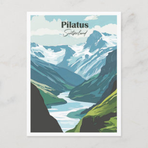 Postal Ilustracion de viajes de arte de Pilatus Suiza