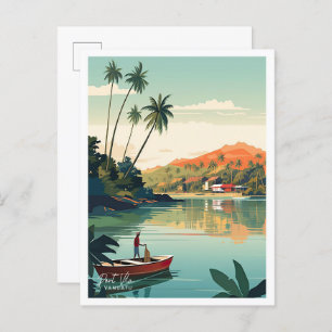 Postal Ilustracion de Viajes de Arte de Port Vila Vanuatu