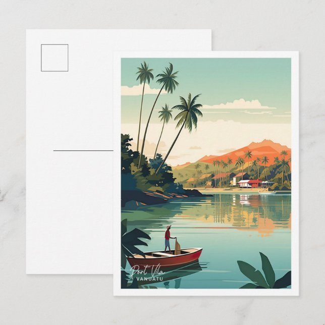 Postal Ilustracion de Viajes de Arte de Port Vila Vanuatu (Anverso / Reverso)