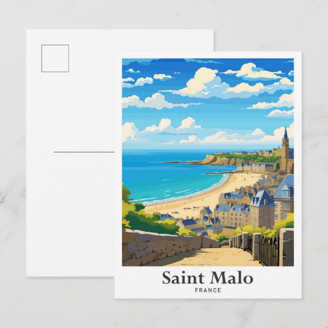 Postal Ilustracion de Viajes de Arte de Saint Malo France (Anverso / Reverso)