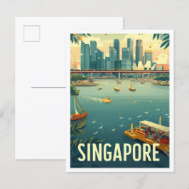 Postal Ilustracion de viajes de arte de Singapur