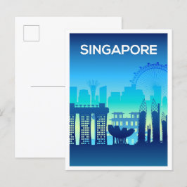 Postal Ilustracion de viajes de arte de Singapur