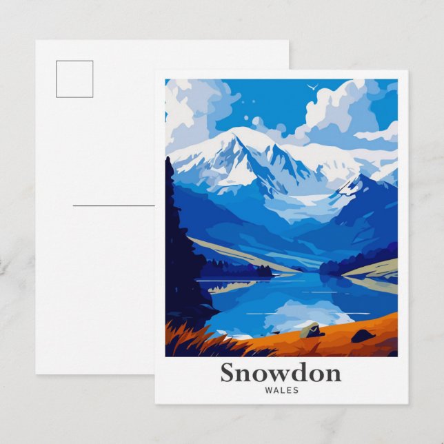 Postal Ilustracion de viajes de arte de Snowdon Gales (Anverso / Reverso)