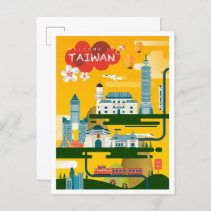 Postal Ilustracion de viajes de arte de Taiwán