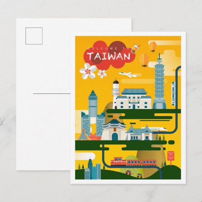 Postal Ilustracion de viajes de arte de Taiwán (Anverso / Reverso)