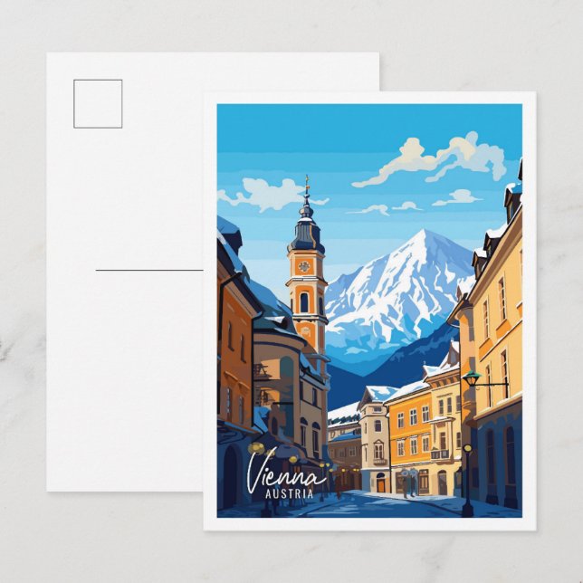 Postal Ilustracion de Viajes de Arte de Viena (Anverso / Reverso)