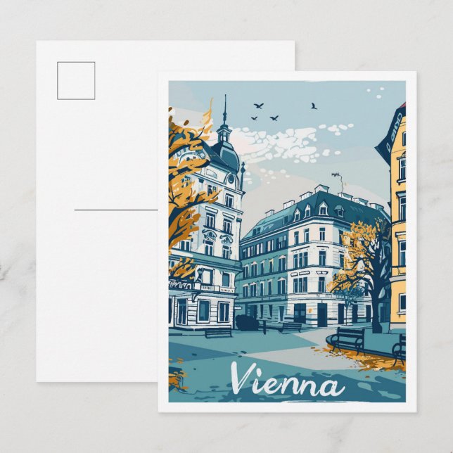 Postal Ilustracion de Viajes de Arte de Viena (Anverso / Reverso)