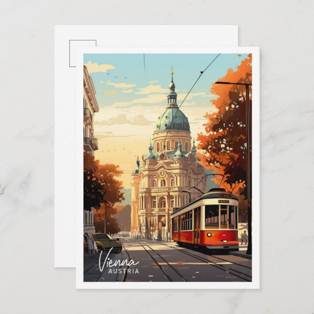 Postal Ilustracion de Viajes de Arte de Viena (Anverso / Reverso)