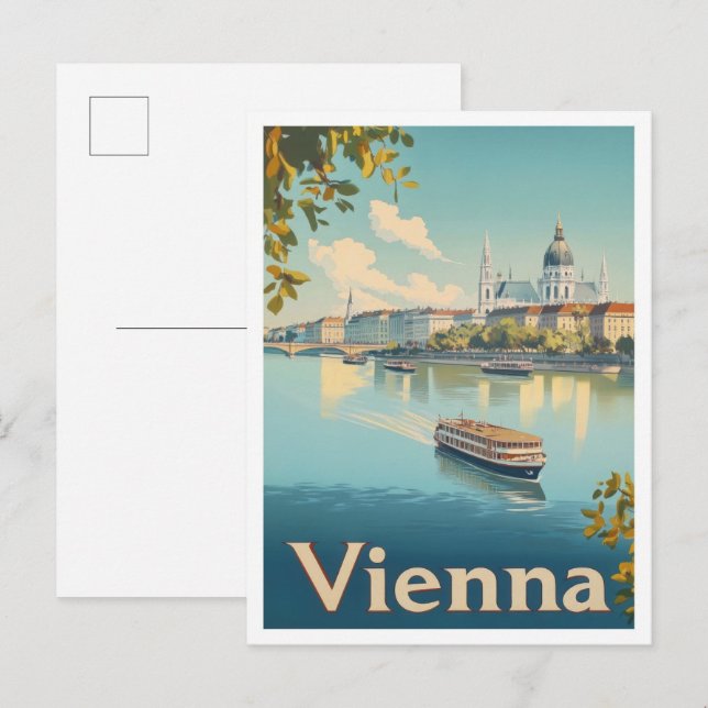 Postal Ilustracion de Viajes de Arte de Viena (Anverso / Reverso)