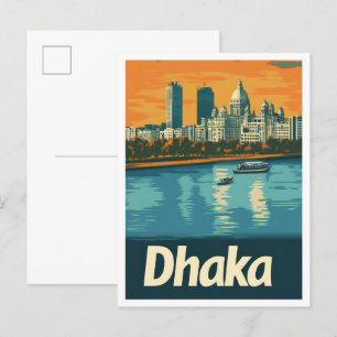 Postal Ilustracion de viajes de arte Dhaka Bangladesh