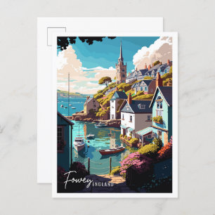 Postal Ilustracion de viajes de arte Fowey England