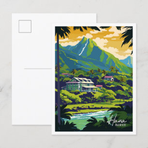 Postal Ilustracion de viajes de arte Hana Hawaii