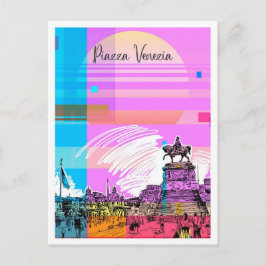 Postal Ilustracion de viajes de arte Piazza Venezia Sketc