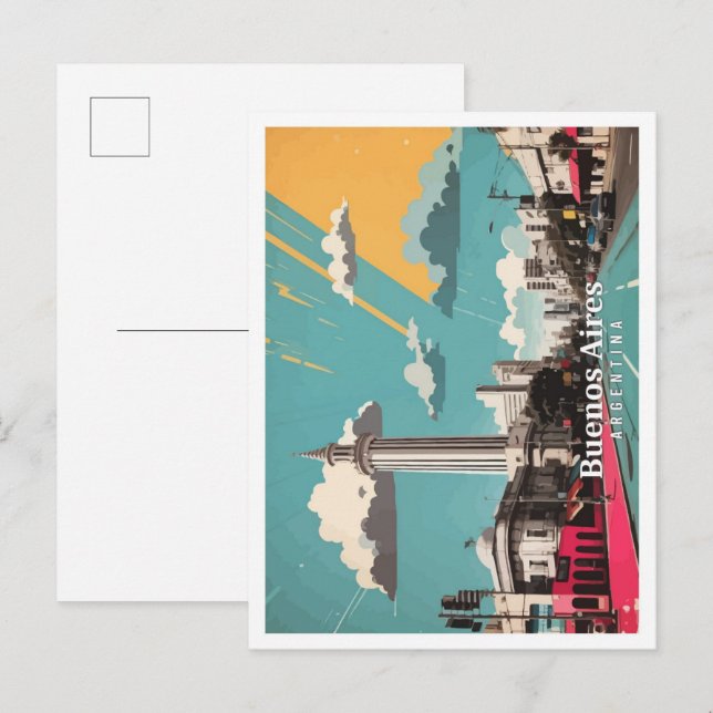 Postal Ilustracion de viajes de arte pop argentino de Bue (Anverso / Reverso)