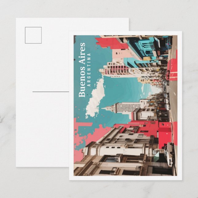 Postal Ilustracion de viajes de arte pop argentino de Bue (Anverso / Reverso)