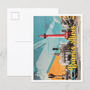 Postal Ilustracion de viajes de arte pop argentino de Bue